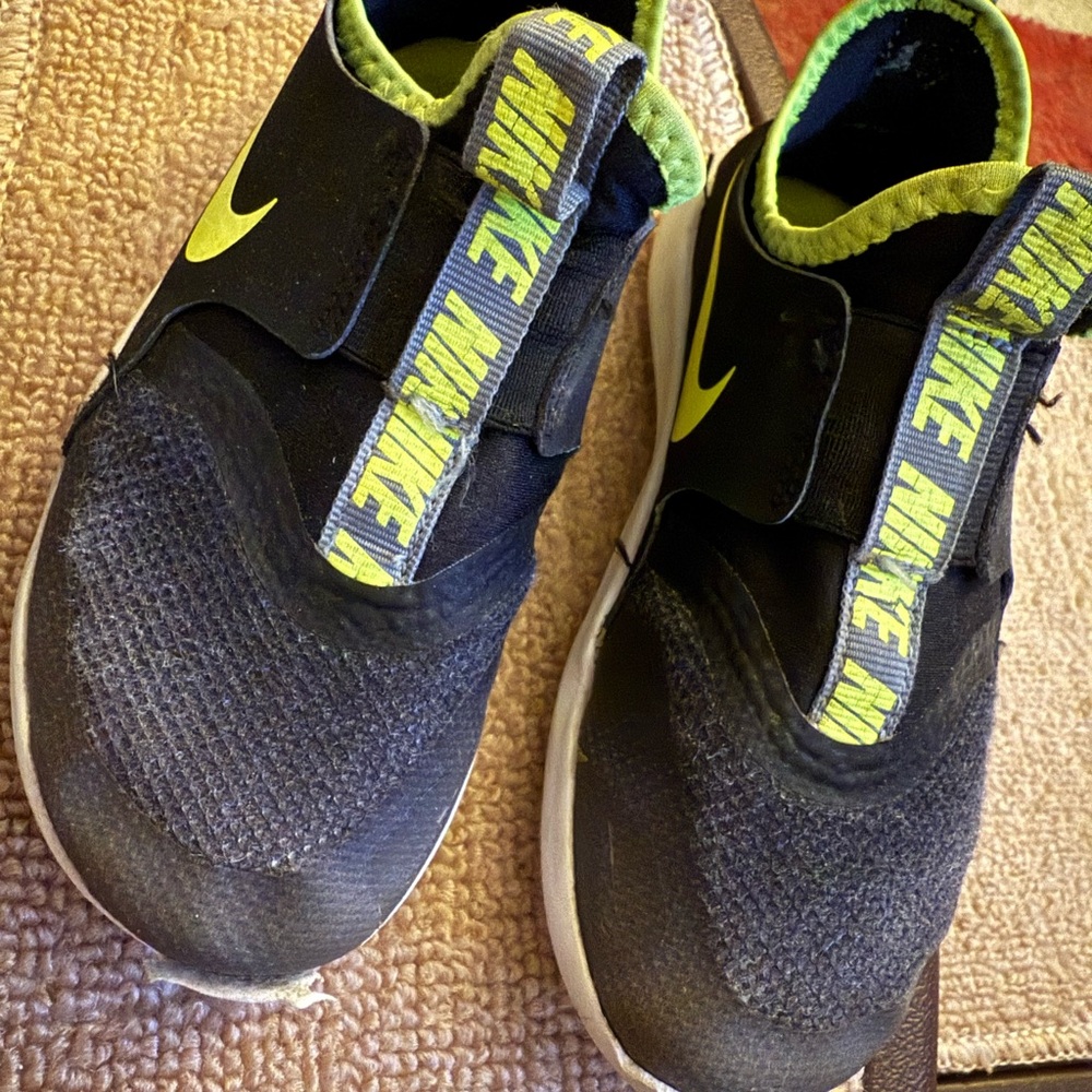 Nike Black and Neon Green Slip-On Shoes